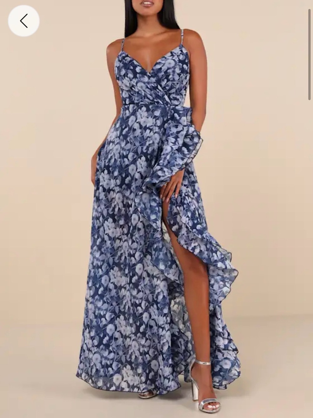 Lulu's Blue Floral Ruffle Wrap Maxi Dress
